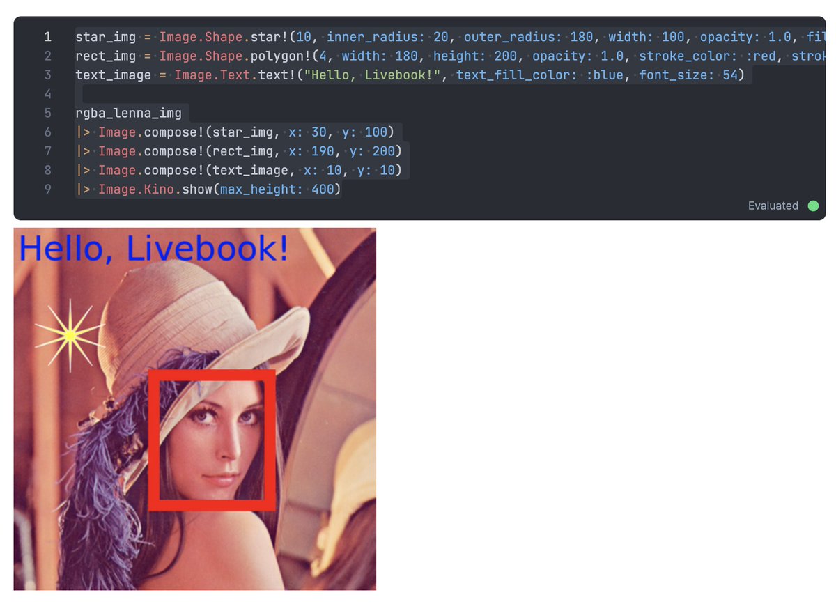 Elixir Image で図形と文字を描画しました
Drawing shapes and text using Elixir Image

github.com/elixir-image/i…
qiita.com/RyoWakabayashi…
github.com/RyoWakabayashi…

#elixirlang #livebook #image #vix #libvips #画像処理