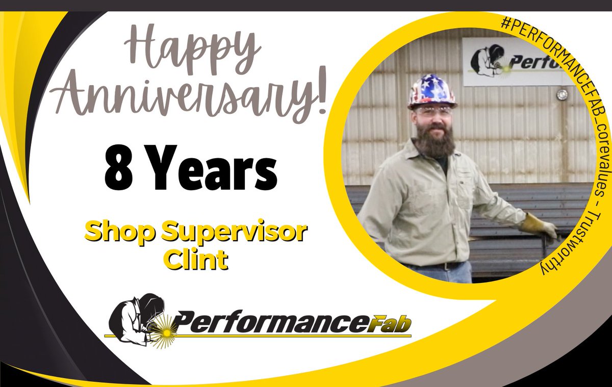 Performance_Fab's tweet image. 🎉Let's Celebrate!
🧑‍🏭Happy Anniversary to Shop Supervisor Clint, who celebrates 8 years with Performance Fab today!
👏Congratulations, and thank you for all you do!

#employeeanniversary #PerformanceFab #PerformanceFab_corevalues