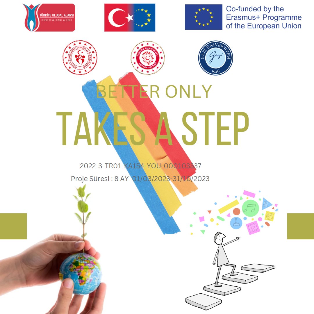 Herşey Bir Adımla Başlar Projemiz Ulusal Ajans Tarafından Hibelendirilmeye Hak Kazanmıştır. <a href="/ulusalajans/">Türkiye Ulusal Ajansı 🇹🇷 Turkish NA</a> <a href="/ABBaskanligi/">T.C. Dışişleri Bakanlığı Avrupa Birliği Başkanlığı</a> <a href="/Gazi_Universite/">Gazi Üniversitesi</a> <a href="/GSB_Ankara/">Ankara Gençlik ve Spor İl Müdürlüğü</a>