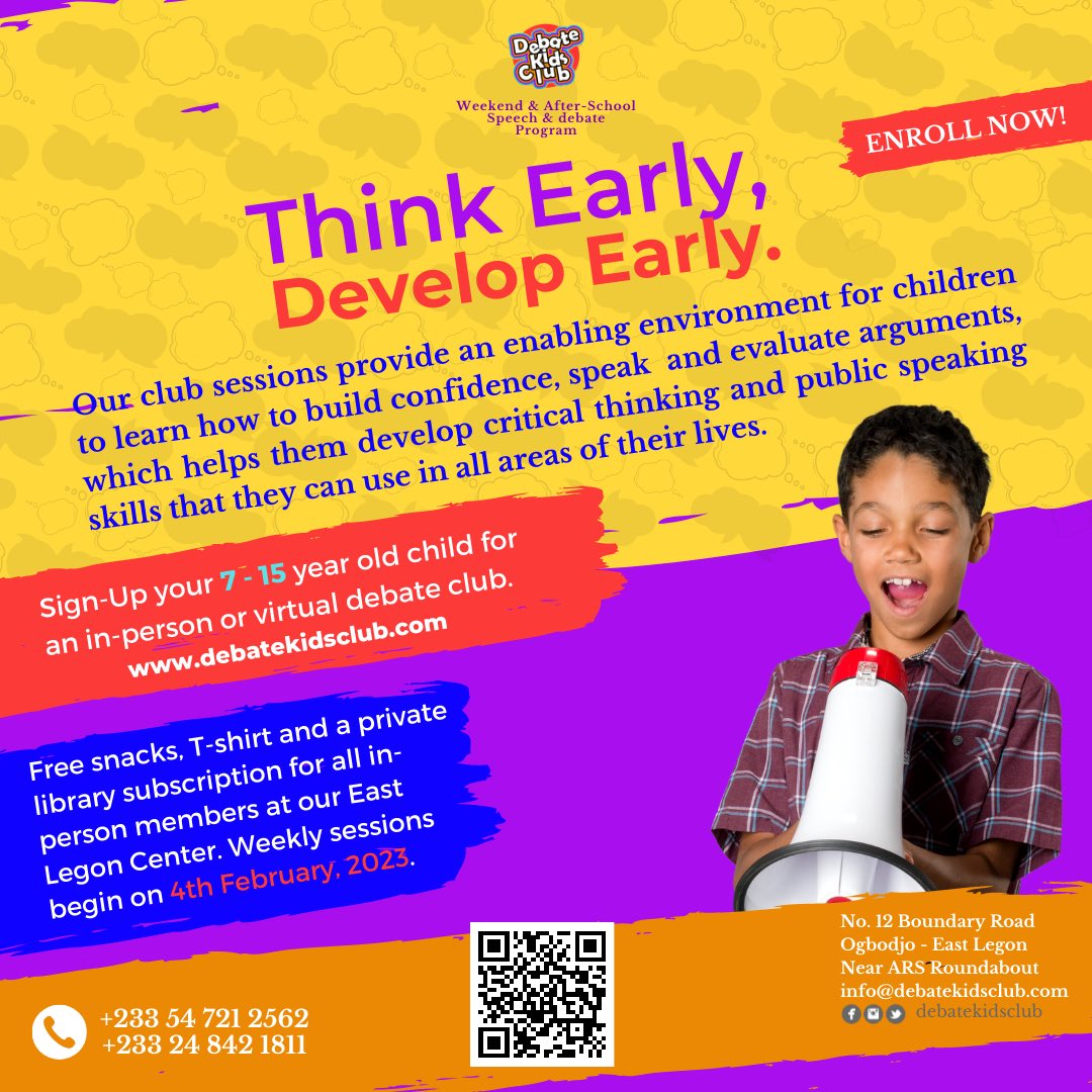 Do you know any child between the ages of 7- 15? Do they need a fun and educational weekend activity? Then enroll them in the DebateKids Club! It’s fun, educational and entertaining!

 #confidencebuilding #criticalthinking #afterschoolprogram