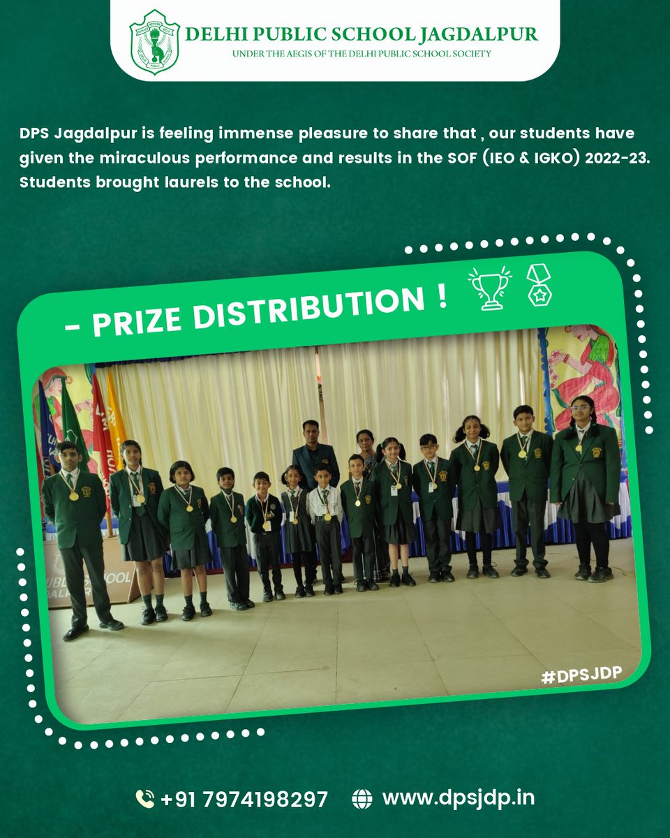 DpsJdp's tweet photo. #DPSJDP DPS Jagdalpur is feeling immense pleasure to share that , our students have
given the miraculous performance and results in the SOF (IEO & IGKO) 2022-23.
Students brought laurels to the school. https://t.co/ZPCOjYsJRe