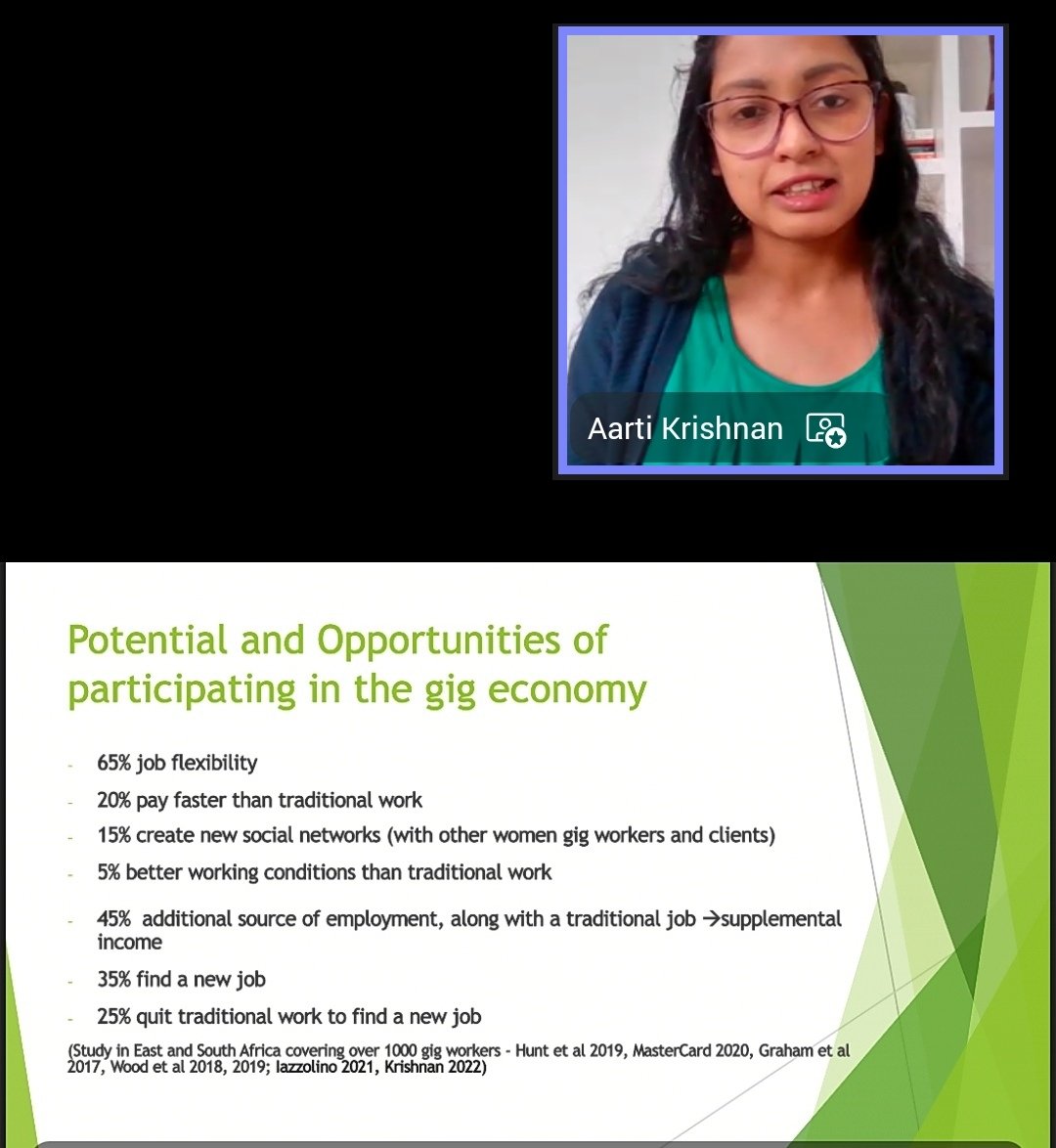 Dr. Aarti Krishnan shares great insights and numbers in regards to the potential and opportunities present in the Gig Economy.

#jiraForShe #WomenInTech #DTCkenya #GIZ #GigEconomy #fairwork
 #DigitalGlobal @eMobilis