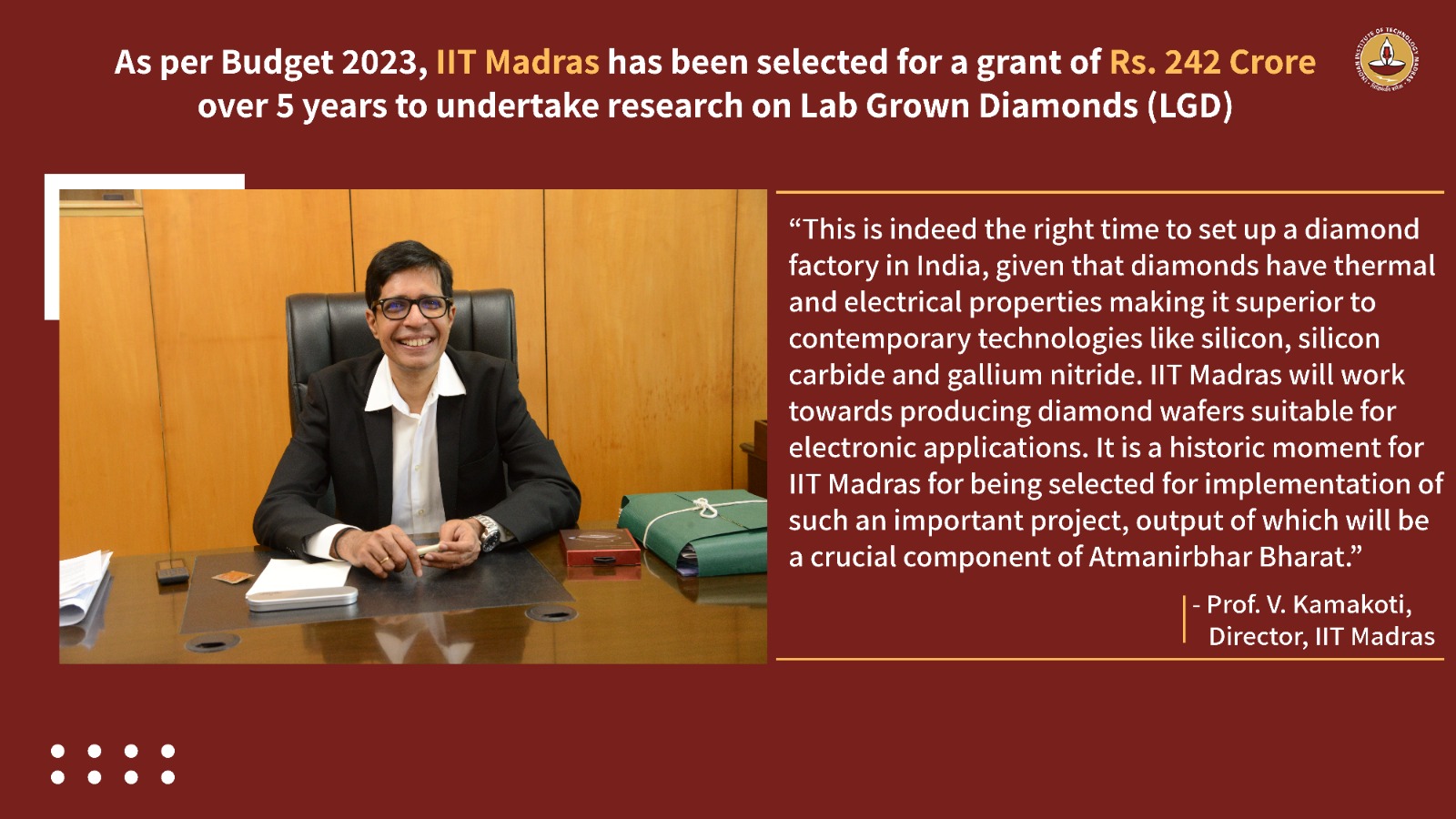 IIT Madras Receives Rs 242 Crore Grant for Lab Grown Diamond Research