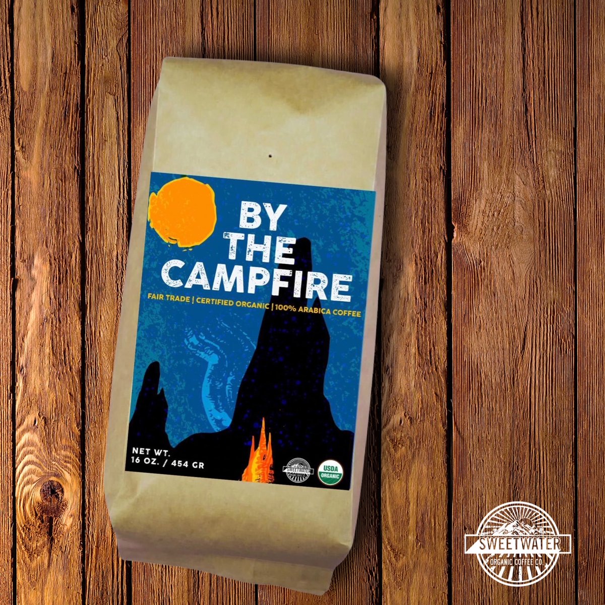 Say hello to our new blend BY THE CAMPFIRE! It is a blend of fair trade, organic, shade-grown, light-bodied coffees from Central and South America and Sumatra, Indonesia with a sweet, fruity fragrance, a fresh, sweet aftertaste, and a gentle, slightly tart acidity.