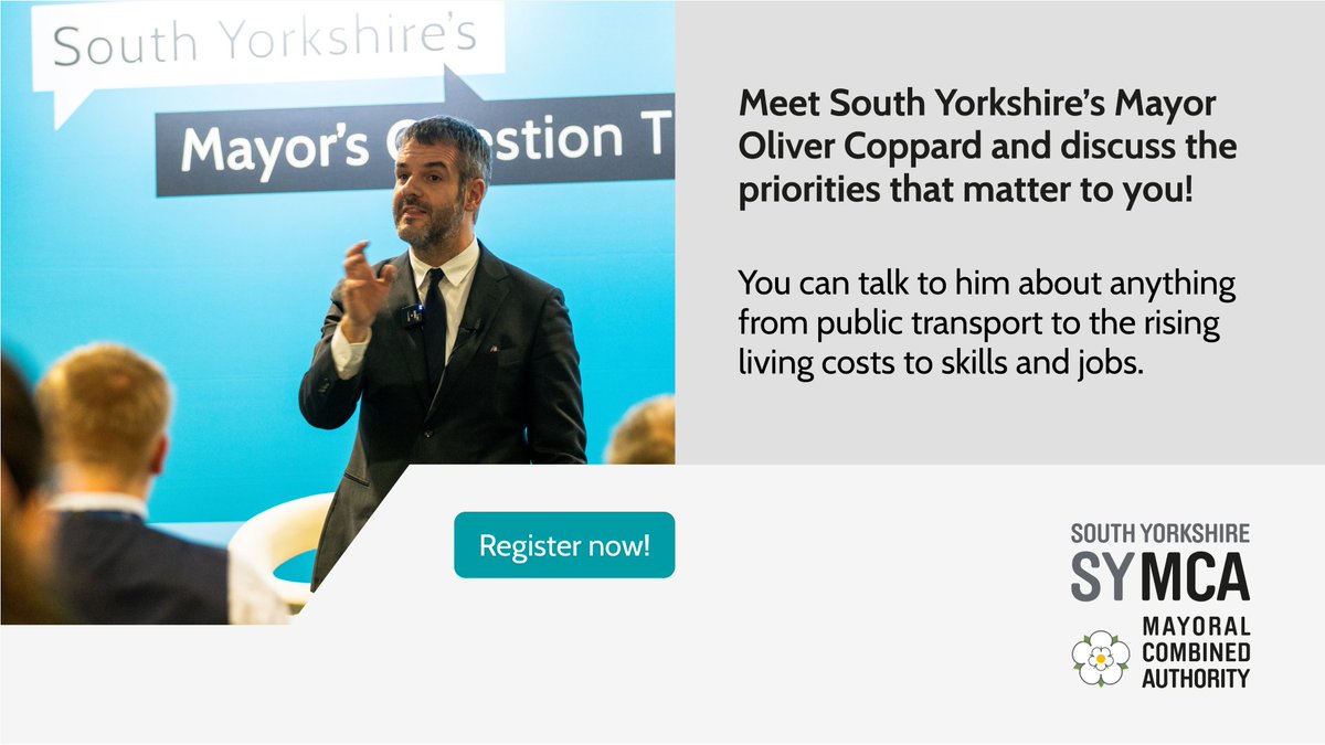 South Yorkshire Mayoral Combined Authority (@southyorksmca) on Twitter photo .<a href="/SouthYorksMayor/">Mayor Oliver Coppard</a> Oliver Coppard is ready for your questions! Got a question for Oliver? Come along to #AskOliverSY
The event is straight after the South Yorkshire Transport Summit, where the future vision of transport in #SouthYorkshire will be explored 🚌🚲🚋🚄
1/2 .<a href="/SouthYorksMayor/">Mayor Oliver Coppard</a> Oliver Coppard is ready for your questions! Got a question for Oliver? Come along to #AskOliverSY
The event is straight after the South Yorkshire Transport Summit, where the future vision of transport in #SouthYorkshire will be explored 🚌🚲🚋🚄
1/2