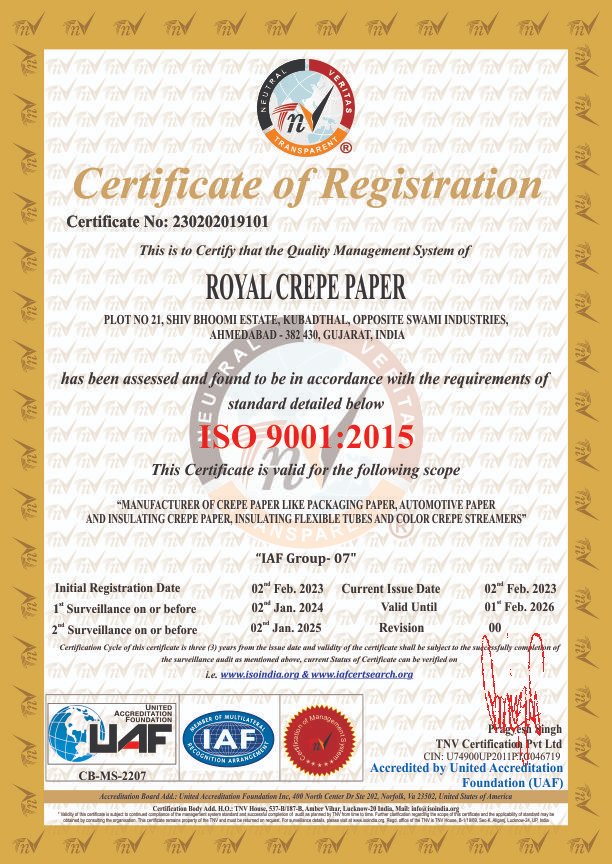 Tnviso's tweet photo. Congratulations for becoming an ISO certified organization. 
#ROYALCREPEPAPER
can be verified- https://t.co/s9O6CBoXs7 https://t.co/3eeekYDayG