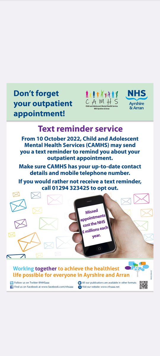 ✉️ You said - letters can sometimes get lost especially if an appointment is quite far away 

🖥️ We did - made it possible to send text reminders about your appointments as well as letters 

📱Help us - if your contact details change please let us know ASAP
#CAMHSparticipation