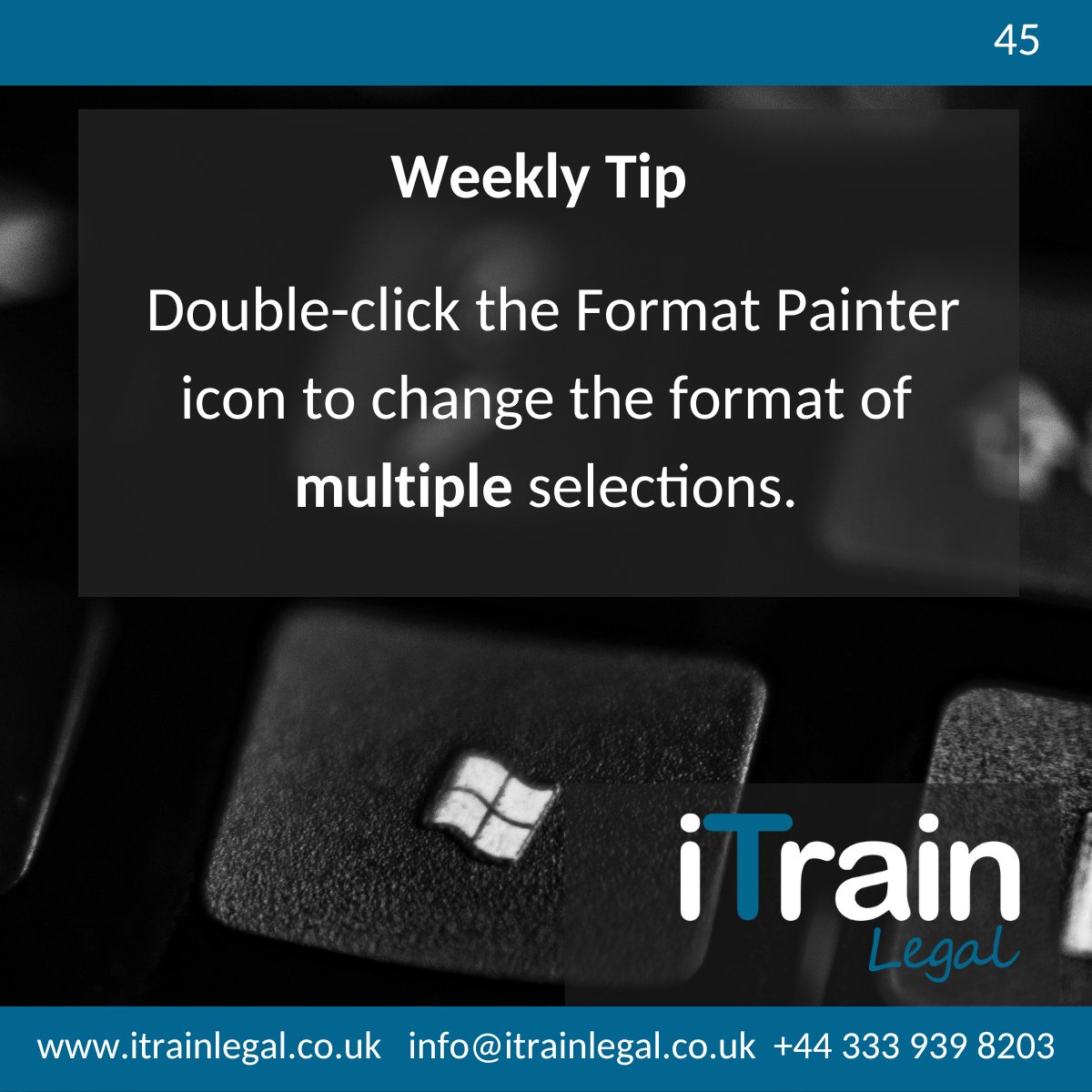 In Excel, use Format Painter to copy formatting from one cell to multiple other cells:
💡Select the cell that has the formatting you want to copy
💡Double click the Format Painter icon
💡Click every cell you want to copy the format to
💡To stop formatting, press ESC

#weeklytip