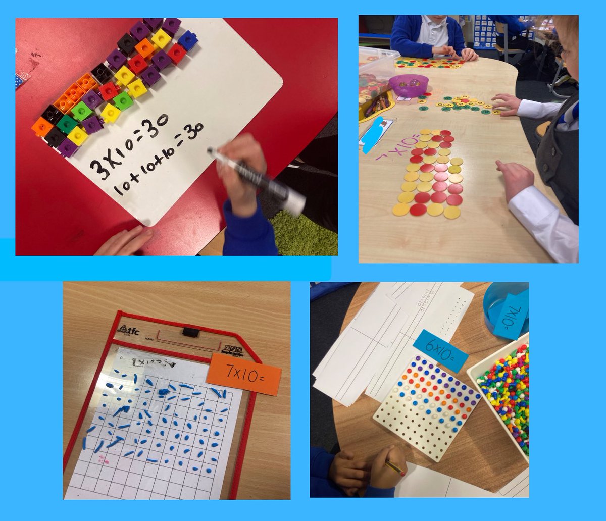 MissFis2828018's tweet photo. In Primary 2 we have been learning to use arrays to solve 10x table problems. #equalrows #countingintens #multiplication #cpa @saracenprimary @glasgowcounts https://t.co/8eZsaoirnY
