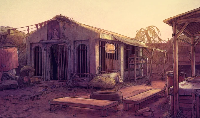 A little late but here's my entry for 's Streets of Dystopia! It was so nice to have a small break from work and just draw a lil abandoned church Leenk to full zine  