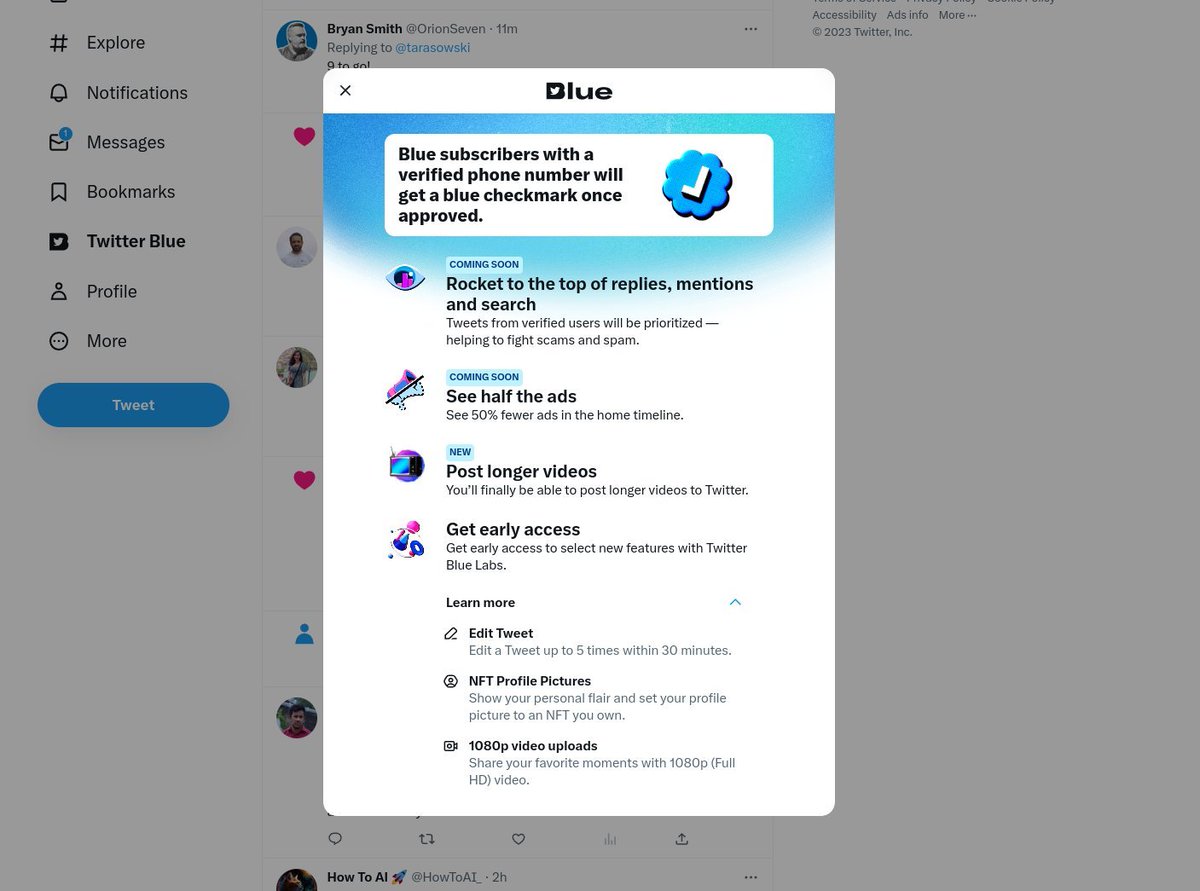 Dotnetster's tweet image. The image below pretty much sums up the shitshow that is Twitter these days.

They add a new menu item for &quot;Twitter Blue&quot;, but there is no way to sign up for it!

Also is the design of the modal window intentionally shit looking? 

#lazydesign #twitter #twitterblue
