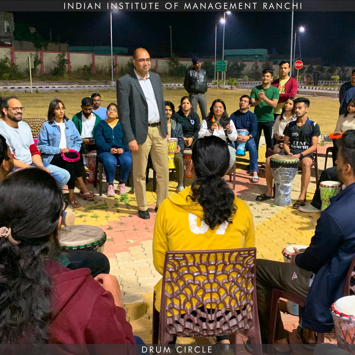 IIMRanchi_Off's tweet photo. A cool, breezy evening filled with chaotic peace, rhythmic beats and a feeling of togetherness, IIM Ranchi fraternity took part in the Human Connect - Drum Circle with great passion and joy.
#HumanConnect #IIMRanchi #CounselingCell #Highnote #MusicTherapy #HappinessCentre https://t.co/6vpNZhJlZN