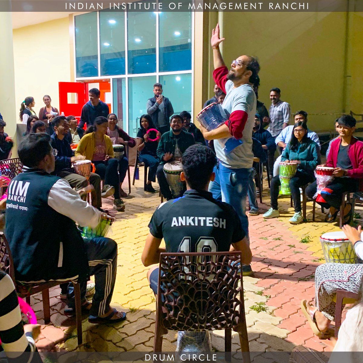 IIMRanchi_Off's tweet photo. A cool, breezy evening filled with chaotic peace, rhythmic beats and a feeling of togetherness, IIM Ranchi fraternity took part in the Human Connect - Drum Circle with great passion and joy.
#HumanConnect #IIMRanchi #CounselingCell #Highnote #MusicTherapy #HappinessCentre https://t.co/6vpNZhJlZN