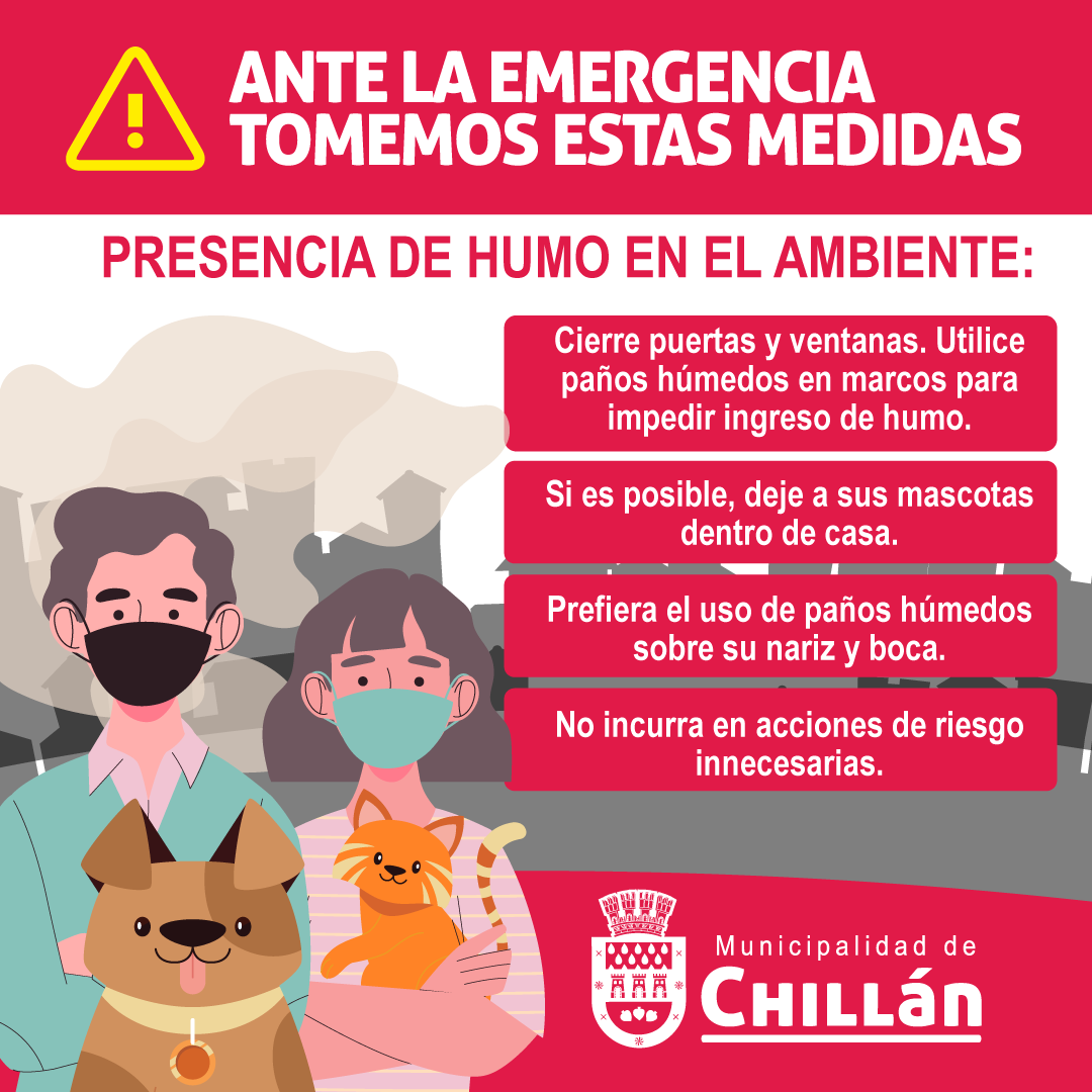 muni_chillan's tweet photo. Ante la presencia de humo en #Chillán y para el resguardo de la salud de toda la comunidad es necesario seguir estas medidas preventivas. https://t.co/BY9yqNzL5V