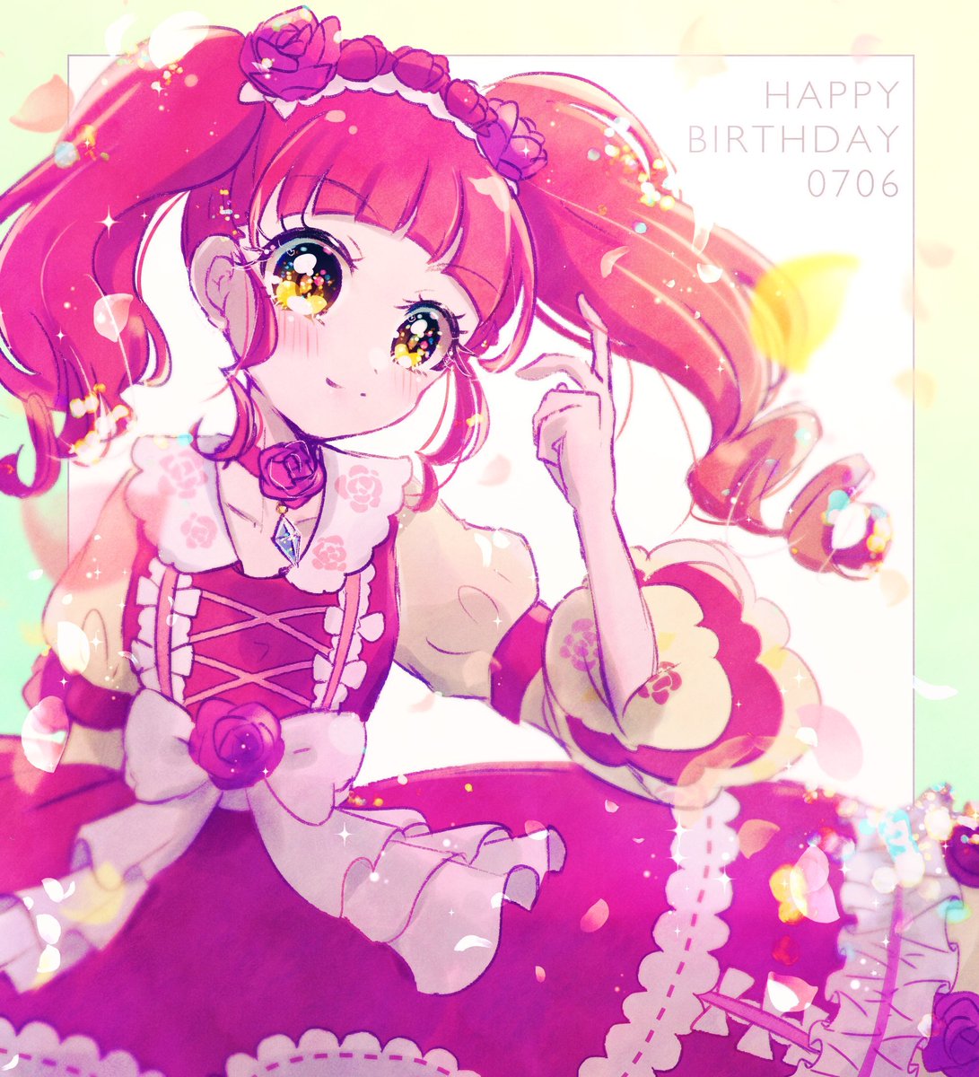1girl solo dress happy birthday smile flower twintails  illustration images