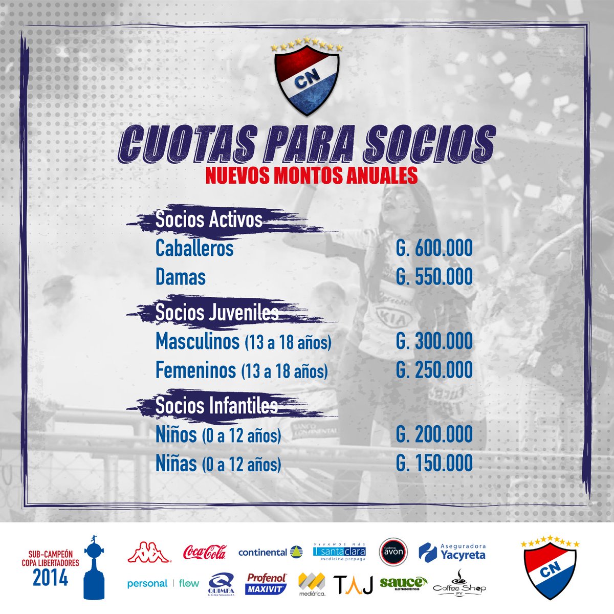 📍Importante 
La Comisión Directiva del Club Nacional informa que a partir de febrero 2023, rigen los Nuevos Montos Anuales de las Cuotas Sociales

Juntos seguiremos escribiendo páginas de nuestra gloriosa historia.
⬇️Asociate
🔗 clubnacional.com.py/asociate 

#NacionalQuerido 🔴⚪️🔵
