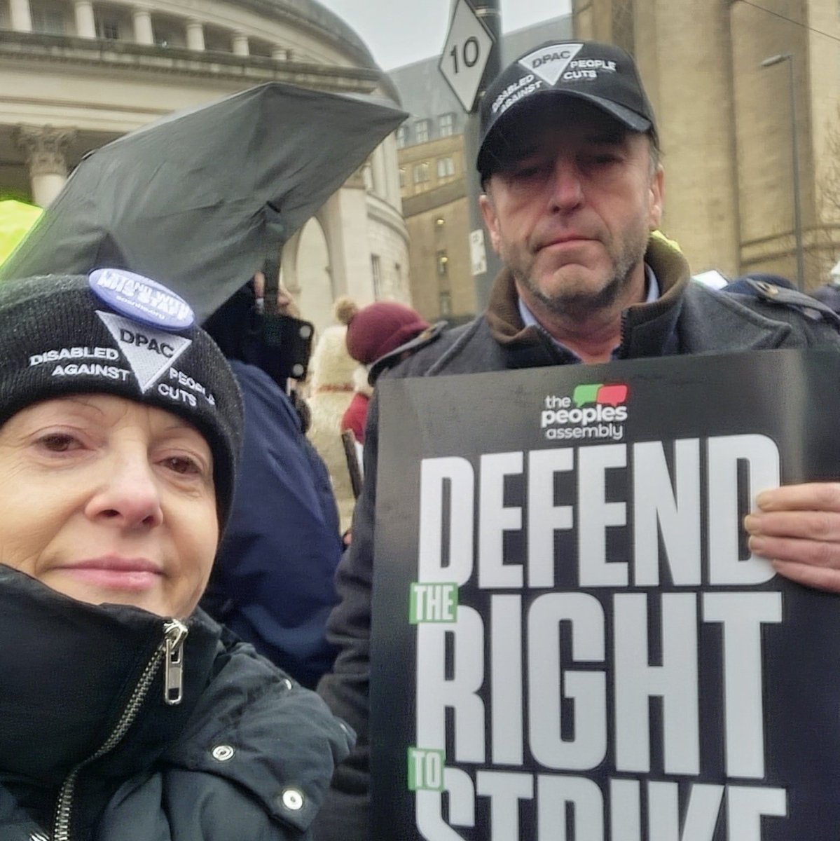 VocalJoann's tweet photo. #NewProfilePic yesterday's National Right To Strike Day with my former carer John Owen. @TUCManchester @PplsAssemblyMcr #BringDownTheTories #SupportAllStrikes #DefendTheRightToStrike #AllOutOnFeb1 #Manchester #SolidarityWithStrikes https://t.co/BWjEsG6Qsa