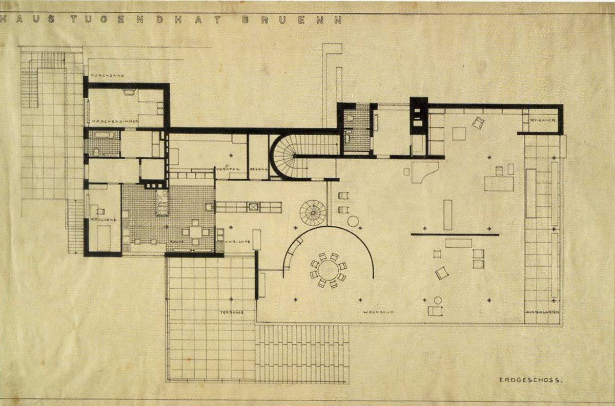 gomezdetejada's tweet image. Planos originales de la Villa Tugendhat, Brno, República Checa. Mies van der Rohe, 1928-30.