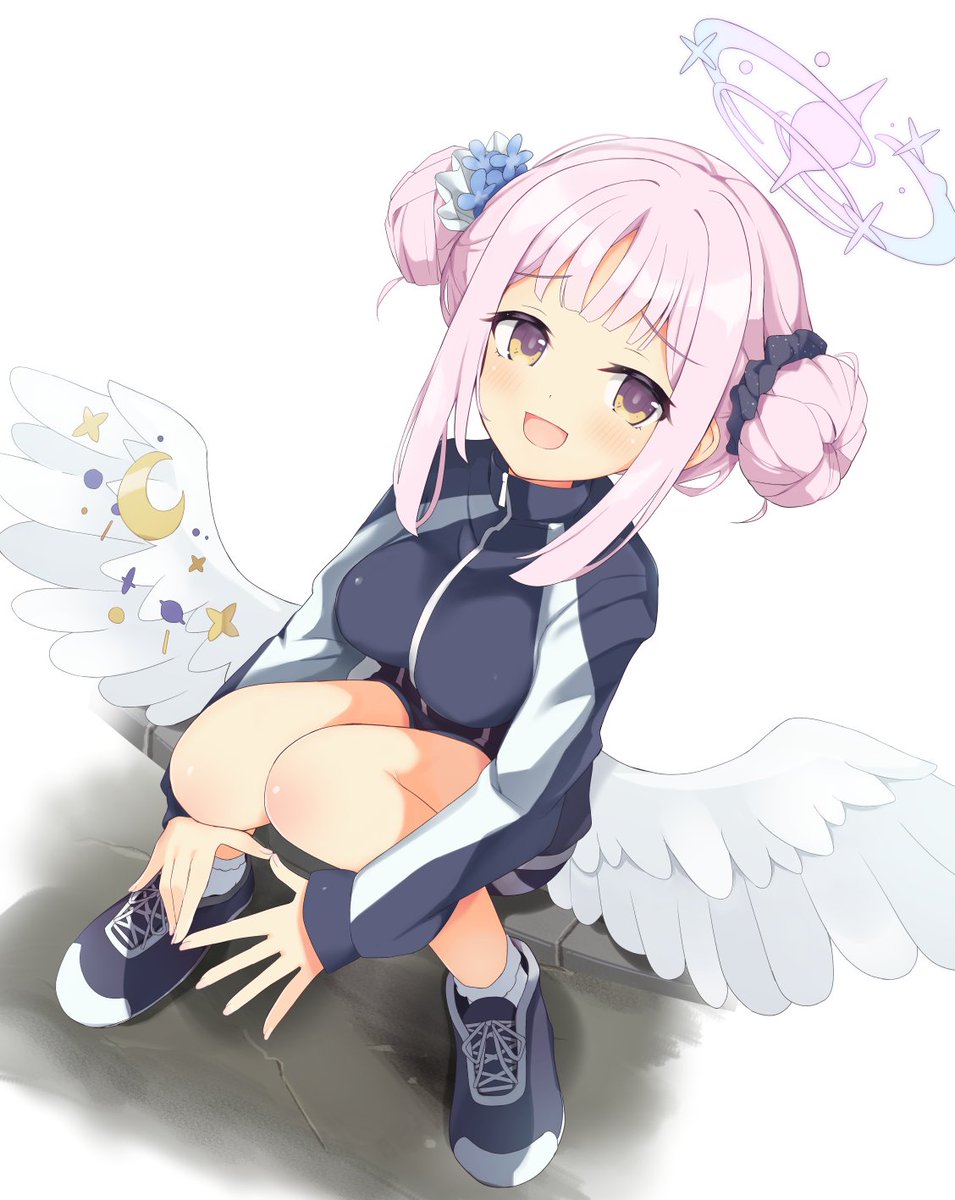 mika (blue archive) 1girl hair bun halo wings solo pink hair yellow eyes  illustration images