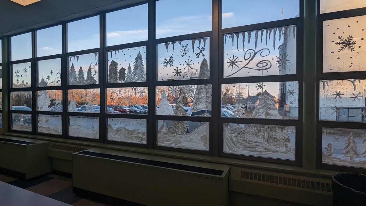 Is this not the most beautiful thing ever?!? Art Club and StuCo painted the cafeteria windows in a winter wonderland theme - perfect timing for these arctic temps!