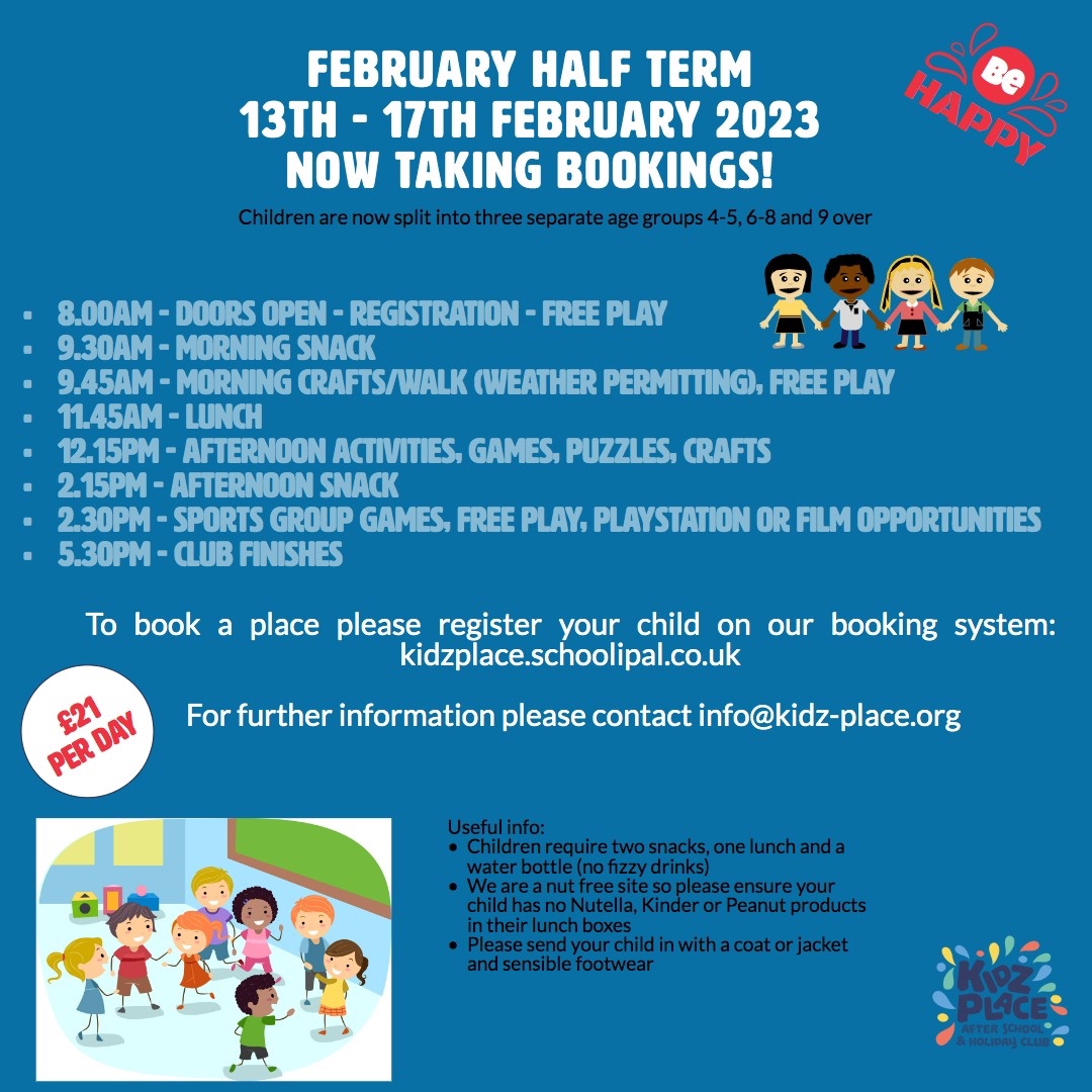 Our February holiday club is filling up fast. Last few remaining places in our 4-5 and 6-8 age groups, please book in as soon as possible to secure your place.