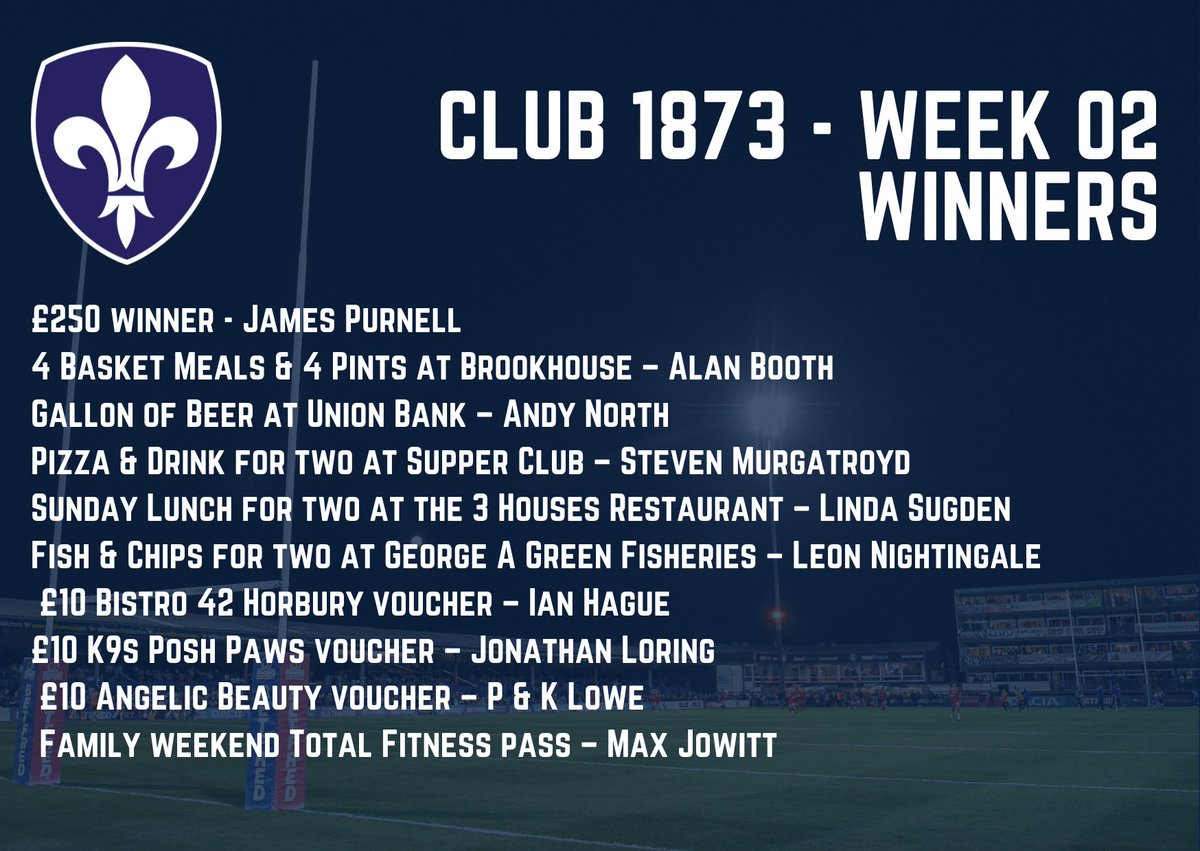 WTrinityRL's tweet photo. ⚜️ Week 2 Club 1873 lottery winners are here! Congratulations to James Purnell and our other winners! https://t.co/t3rFe0l3Dj
