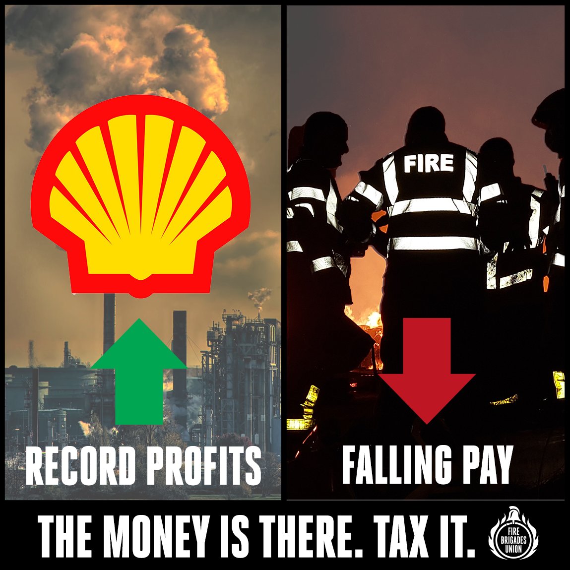 📈 Today, Shell announced the biggest global profits in its 115 year history: £32.2 billion. 

 🔻The average firefighter has lost at least 12% of the value of their pay since 2010. 

The money is there for decent pay for everyone. 

#FairPayOrFireStrike