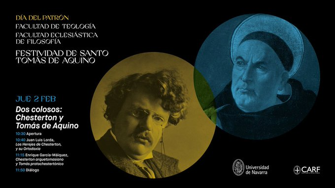JoseMTorralba's tweet photo. ¿Que sentido tiene saberse agraciado, pero no tener a quien agradecérselo? «Chesterton era tan tomista que propuso una sexta vía para la existencia de Dios: la del agradecimiento».@JuanLuisLorda1, @EGMaiquez y @llucbuch, ponentes a la altura del tema en el coloquio de @facesunav. https://t.co/0Yk4mknuDz