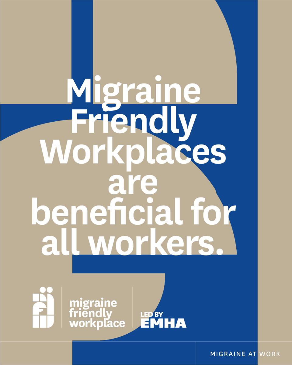 EMHAlliance's tweet photo. A #MigraineFriendlyWorkplace benefits everyone by reducing noise &amp; offering flexible schedules. Show support, educate yourself on migraine, &amp; reduce stigma. Let's make the workplace better for everyone. 

#MigraineAwareness #MigraineManagement #WorkplaceInclusion #MigraineAtWork https://t.co/jHLGo1cQMK