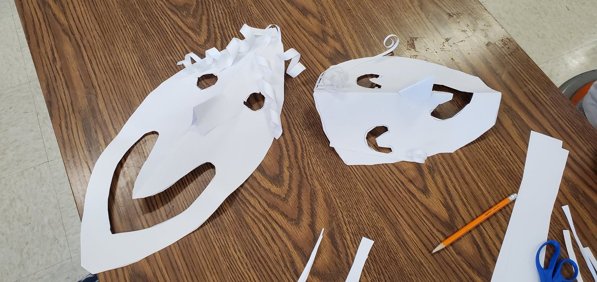 3rd gr is working on drama mask inspired by Greek drama mask.