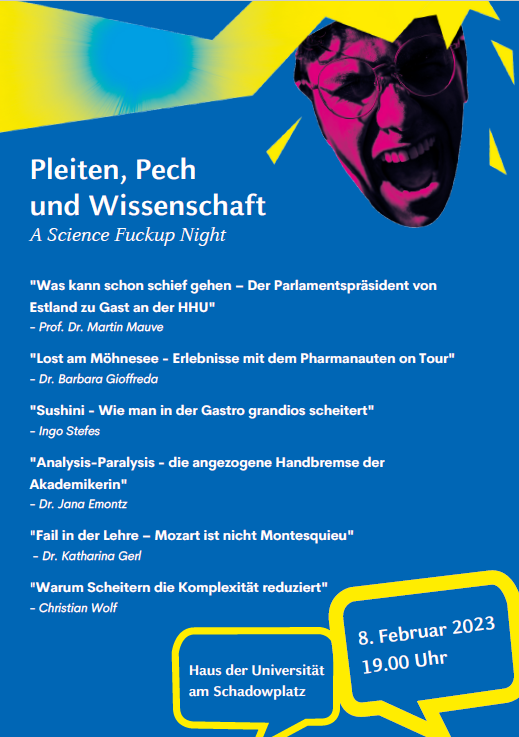 DIID (@diid_hhu) on Twitter photo Auch in der Wissenschaft läuft nicht immer alles glatt. Auf der ersten Science Fuckup Night der <a href="/hhu_de/">Heinrich-Heine-Universität Düsseldorf</a> (8.2 / 19.00 Uhr / HdU) werden Pleiten, Pech und Pannen aus der Wissenschaft präsentiert. Mit Martin Mauve und Katharina Gerl sind gleich zwei DIID-Mitglieder auf der Bühne😊 Auch in der Wissenschaft läuft nicht immer alles glatt. Auf der ersten Science Fuckup Night der <a href="/hhu_de/">Heinrich-Heine-Universität Düsseldorf</a> (8.2 / 19.00 Uhr / HdU) werden Pleiten, Pech und Pannen aus der Wissenschaft präsentiert. Mit Martin Mauve und Katharina Gerl sind gleich zwei DIID-Mitglieder auf der Bühne😊