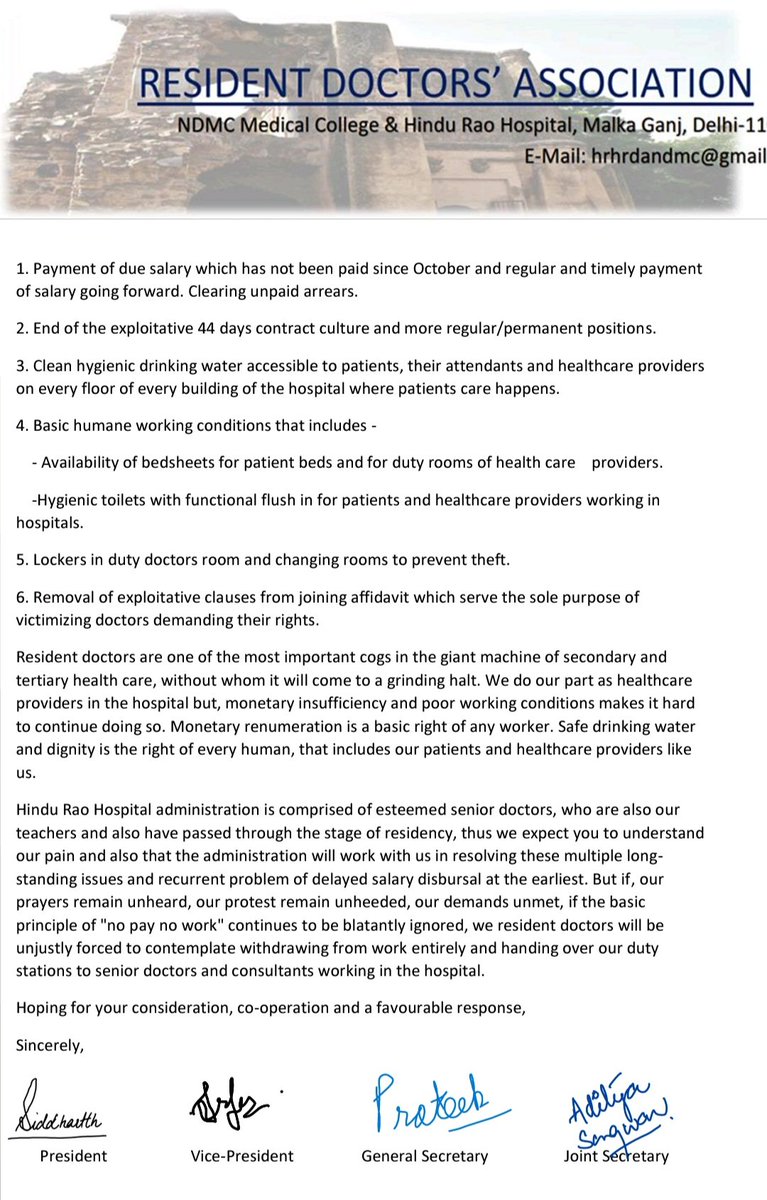DrSidTara's tweet photo. We resident doctors of North Delhi Municipal medical college and Hindu Rao Hospital are not just fighting for payment of our due salary/arrears is not our only demand this time we are fighting for our dignity and dignity of our patients and their attendants, for systemic change. https://t.co/RAHwVg68rI