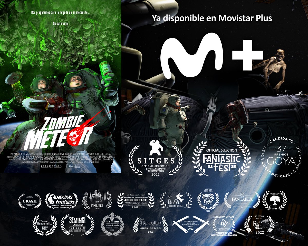 ParamotionFilms's tweet photo. Si os ha parecido ver algún zombie rondando por vuestro salón, no os alarméis, es porque el corto #ZombieMeteor ha llegado a vuestra casa!🧟‍♀️
​
📣 Ayer se estrenó en @MovistarPlus + y podréis verlo o grabarlo en los próximos pases en "Estrenos 2" ⭐️ 
​
👉🏻 https://t.co/2lYj1FVbfU https://t.co/02Oj3aLBFZ