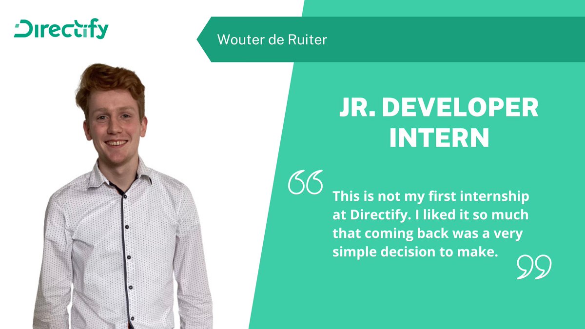 DirectifyCo's tweet photo. This week our team got bigger for one more colleague - Wouter de Ruiter; IT student at Associate Degree Academy in Roosendaal.

Fun fact: this is not his first internship at Directify; he liked it so much that he decided to come back 😏

Happy to have you back 👊

#internship https://t.co/mvAW7PxcTQ