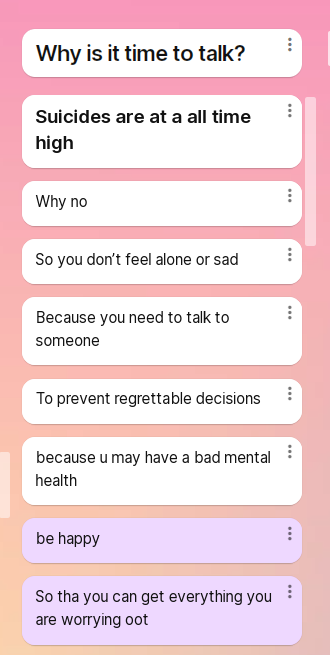 Time2TalkBoness's tweet photo. Finally, we asked our young people why it is #TimeToTalk and their responses showed an element of maturity and awareness. Things like this makes us very proud of our Bo'ness pupils 🥲 https://t.co/pzRH312mQ5