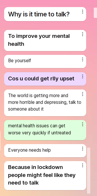 Time2TalkBoness's tweet photo. Finally, we asked our young people why it is #TimeToTalk and their responses showed an element of maturity and awareness. Things like this makes us very proud of our Bo'ness pupils 🥲 https://t.co/pzRH312mQ5