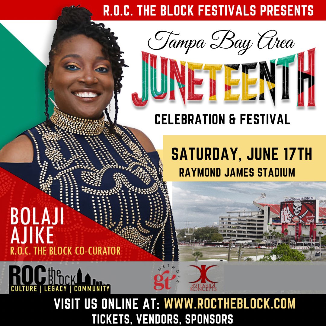 GTNetworkTV's tweet photo. Immerse Yourself in an Incredible Cultural Festival Experience! Live Music, Entertainment, Food Trucks, Retail Shopping, Job Fair, Health Clinic, and much more for the WHOLE Community At R.O.C. The Block's 3rd Annual Juneteenth Festival! https://t.co/Rff2diqlkf