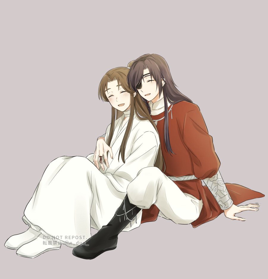 eyepatch 2boys multiple boys closed eyes long hair robe chinese clothes  illustration images