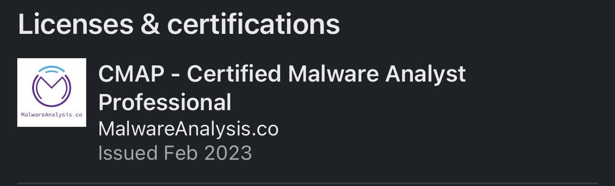 I’m happy and glad to see my students adding they're well deserved and achieved CMAP (Certified Malware Analyst Professional) certification! 🎯💥 #CMAP #malwareanalysis
