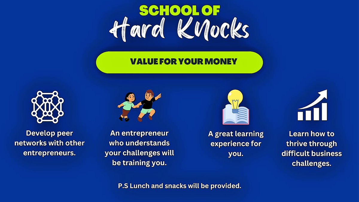 SkillwiseKenya's tweet image. Value for your money!

Join our first module today: The School of Hard Knocks
bit.ly/3YdaBJE

#SchoolofHardKnocks
#SkillwiseKenya