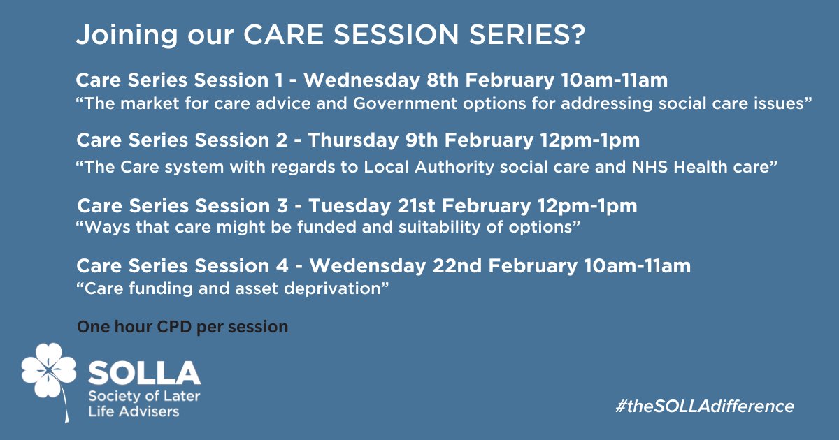 SOLLAadvice's tweet photo. How do you help your clients and their families navigate the Care System? Find out with Graham Duffy, Care Specialist at @Just_Adviser in our Four-Part Care Session Series. Register here: https://t.co/3ZpSs7ahIZ
#theSOLLAdifference #LLLAS #CareSystem #carefunding https://t.co/qseZutgN0R