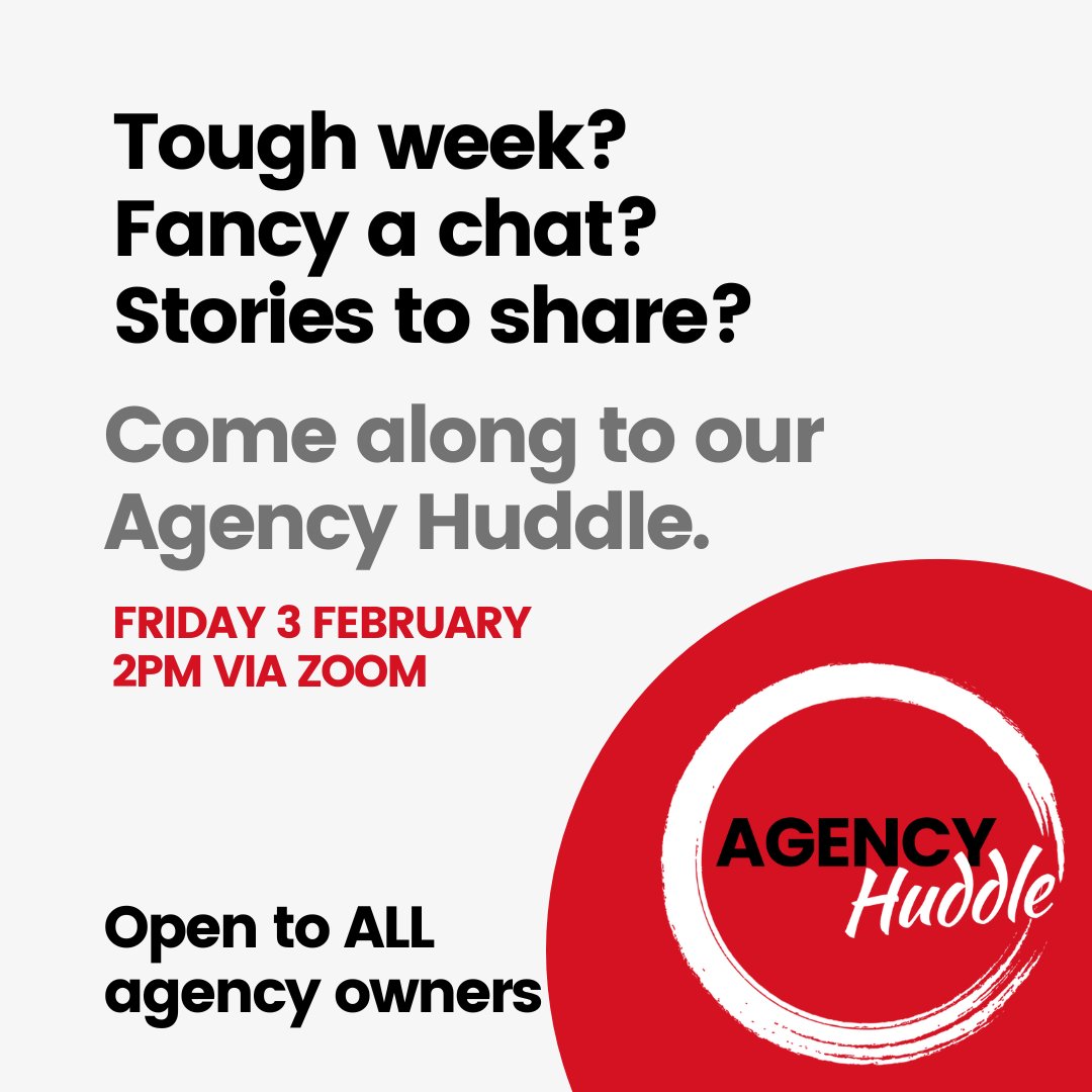REMINDER: Join us tomorrow at 2pm for the Agency Huddle. Informal networking at its best! Open to members and non-members and it's absolutely FREE. Pre-registering is essential and you can do so here: bit.ly/31aC9Y6