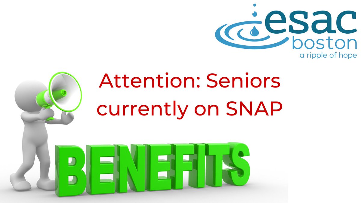ESACBoston's tweet image. Attention Seniors currently on SNAP: Federal money used to maximize your benefits, will end after the March payment potentially reducing your benefits.

Click here to find out how we can help you maximize your benefit amount! buff.ly/3x5ULVH