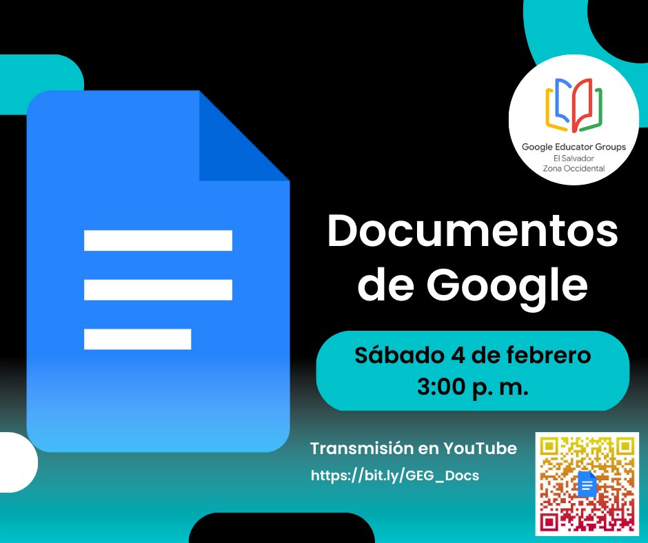 ¡Buenos días, estimados maestros! Les invitamos cordialmente a formar parte de nuestro webinario titulado "Aprendiendo a usar Documentos de Google". El evento será este sábado 4 de febrero a las 3:00 p. m. y pueden verlo siguiendo este enlace: bit.ly/GEG_Docs
¡No falten!