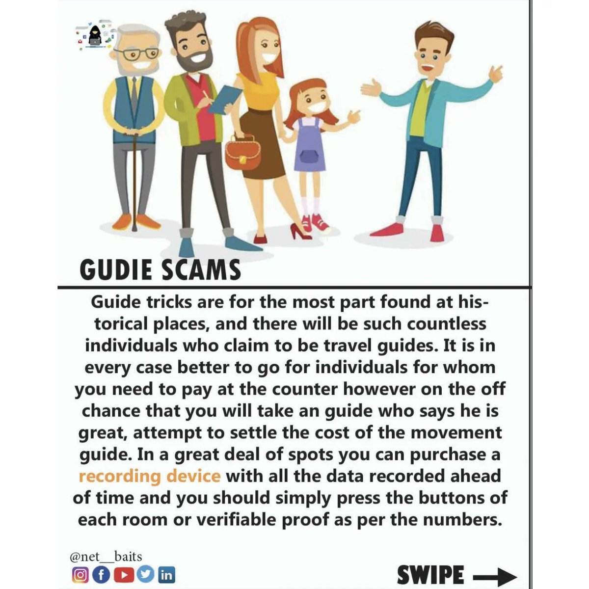 Net_Baits's tweet photo. Beware of Travel scams.. Share with your friends. Do follow @Net_Baits for more information.
.
.
.
#netbaits #instagram #travelscams #moneypurse #techpedia #telegrambots #telegram #like #trending #twitter #facebook #youtube #linkedin https://t.co/ZKHHld7dkb