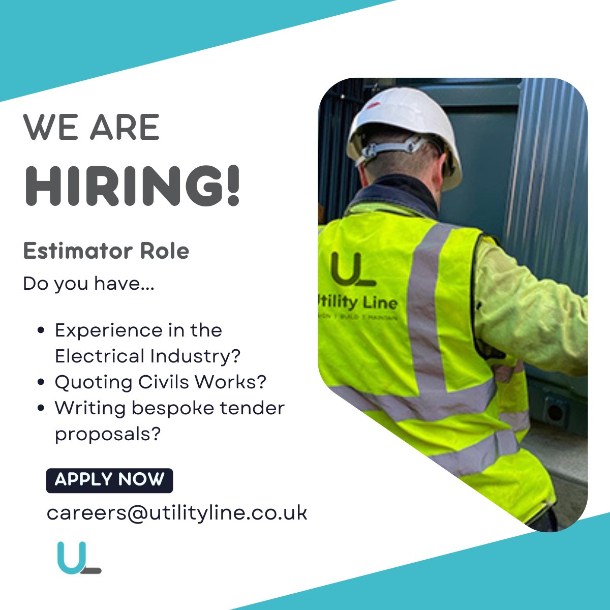 We’re looking for a Senior Estimator/Estimator to join the team. 

If you’re looking to join a thriving new business and have experience estimating in the Electrical industry, we’d love to hear from you.
Careers@utilityline.co.uk 

#careersinconstruction #estimator
