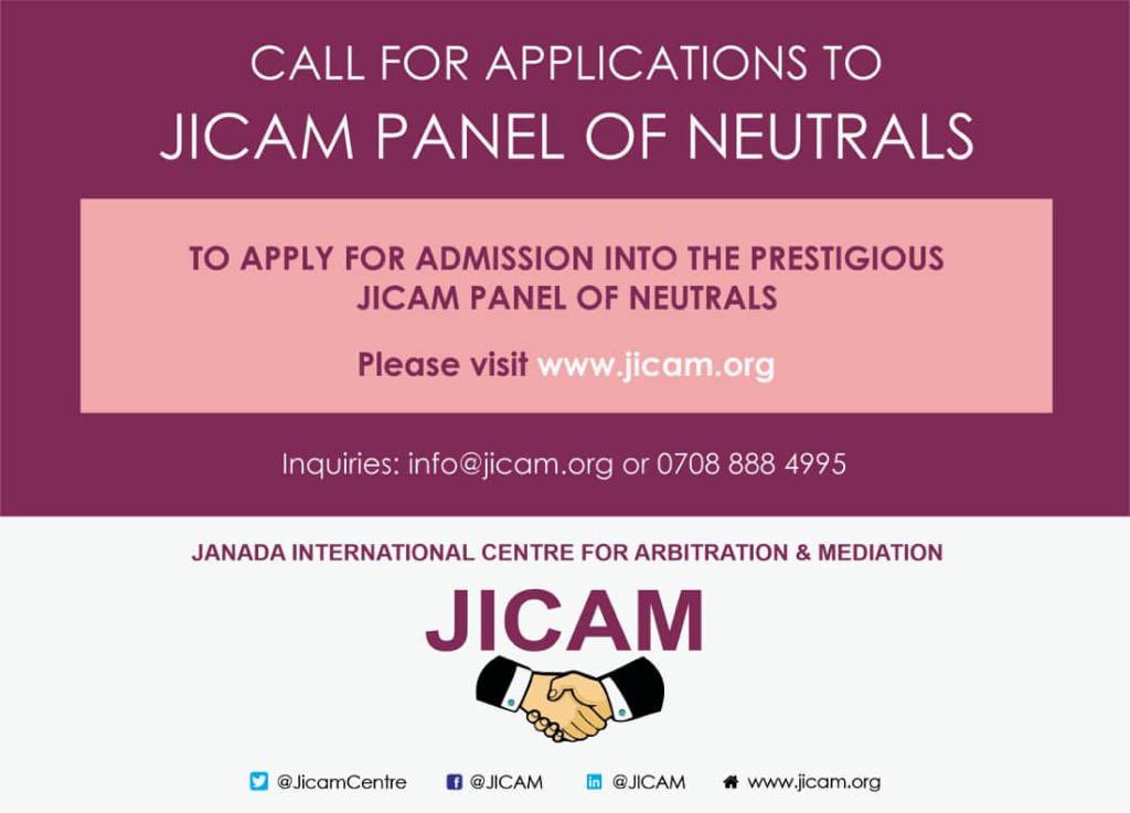 Join the JICAM Panel of Neutrals today! Click the link below to get enlisted:
jicam.org/panel-of-neutr…. 

Enquiries: jicam.org, info@jicam.org, 07088884995

#adr #arbitration #mediation #lawyers #charteredinstituteofarbitrators #ciarbnigeria #ciarbabuja #icmc
