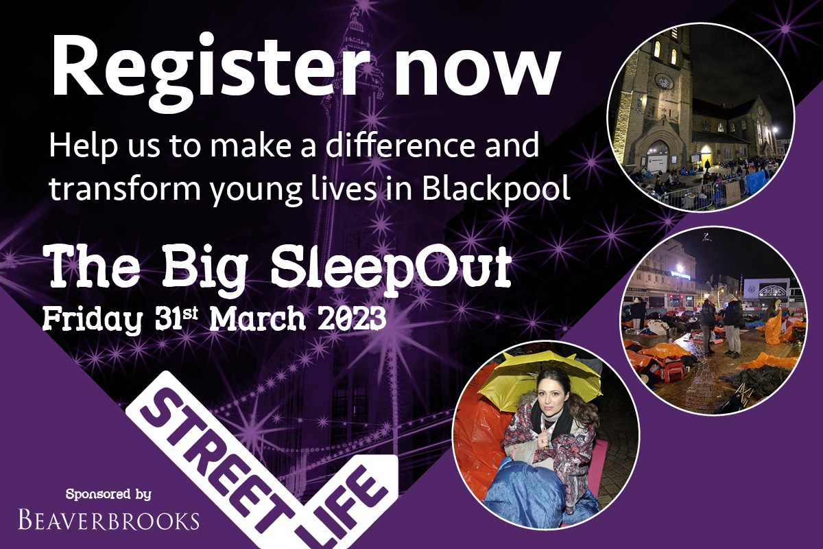 Join the Big SleepOut. Registration is now open so head to our website as spaces are limited. wearestreetlife.org/sleepout/

#getsponsored #BigSleepOut2023 #blackpool #homeless #shelter #sleepingrough #charity #donatenow #nightshelter #youngpeople #aplacetostay #nohome #raisemoney