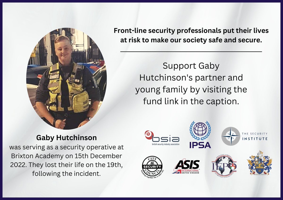 Together, we have raised over £8,000 in Gaby Hutchinson’s name, and their loved ones are hugely #grateful for all your #contributions!

It's not too late to make your donation. 

#Donation link- gofundme.com/f/gaby-hutchin…

#security #frontline #securityindustry #risk #protection