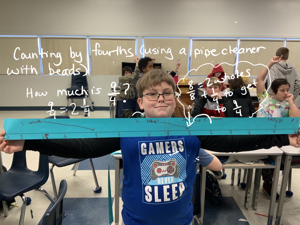 MrsLoriMeyer's tweet photo. Fun with Fractions!  Really! Grade 4/5 students @qesarnia have been developing an understanding of fractions through fair sharing problems, hands-on learning, and games! @LKelempro https://t.co/TDWd43gpVB